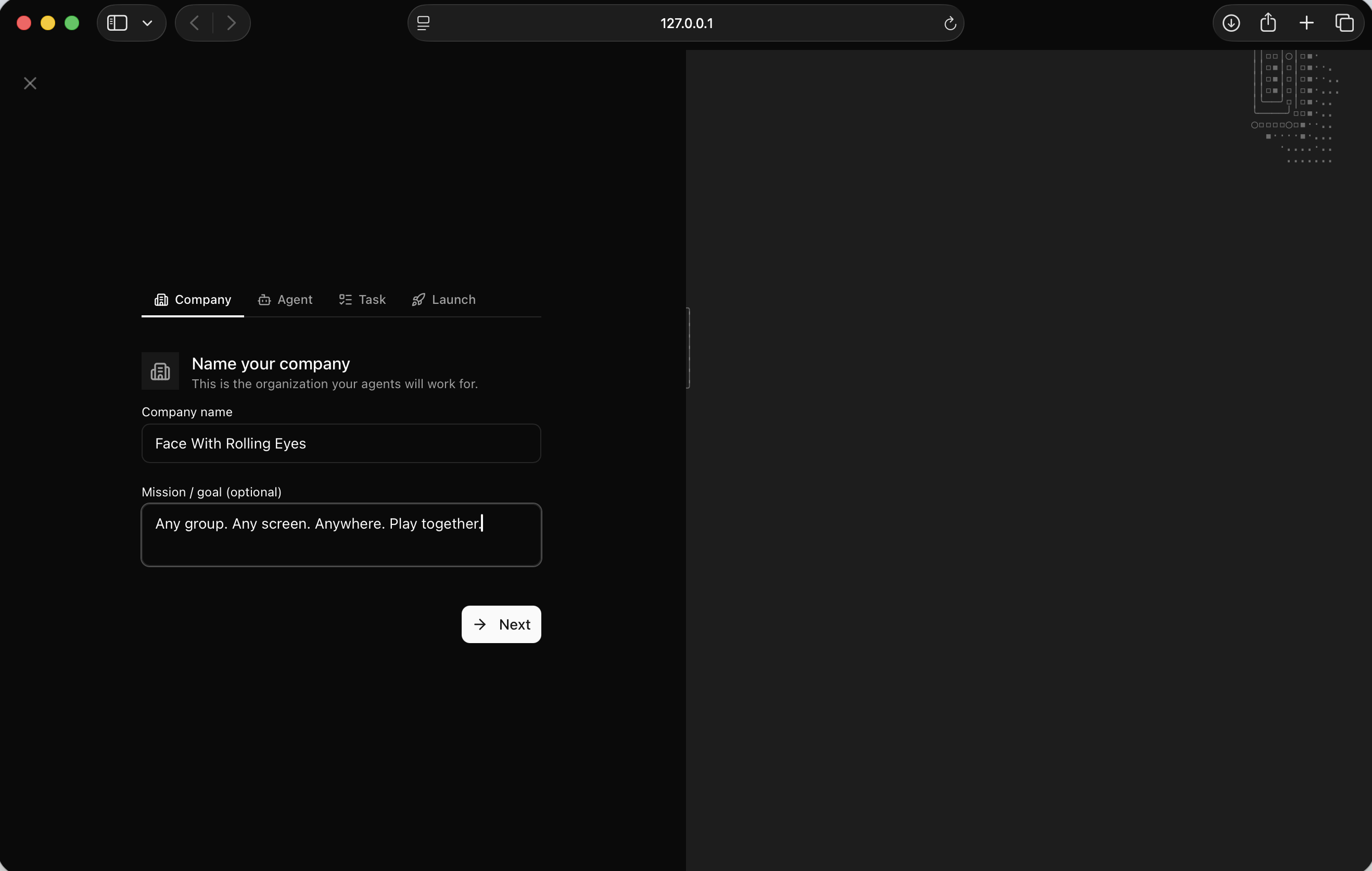 I filled in the company name and mission statement