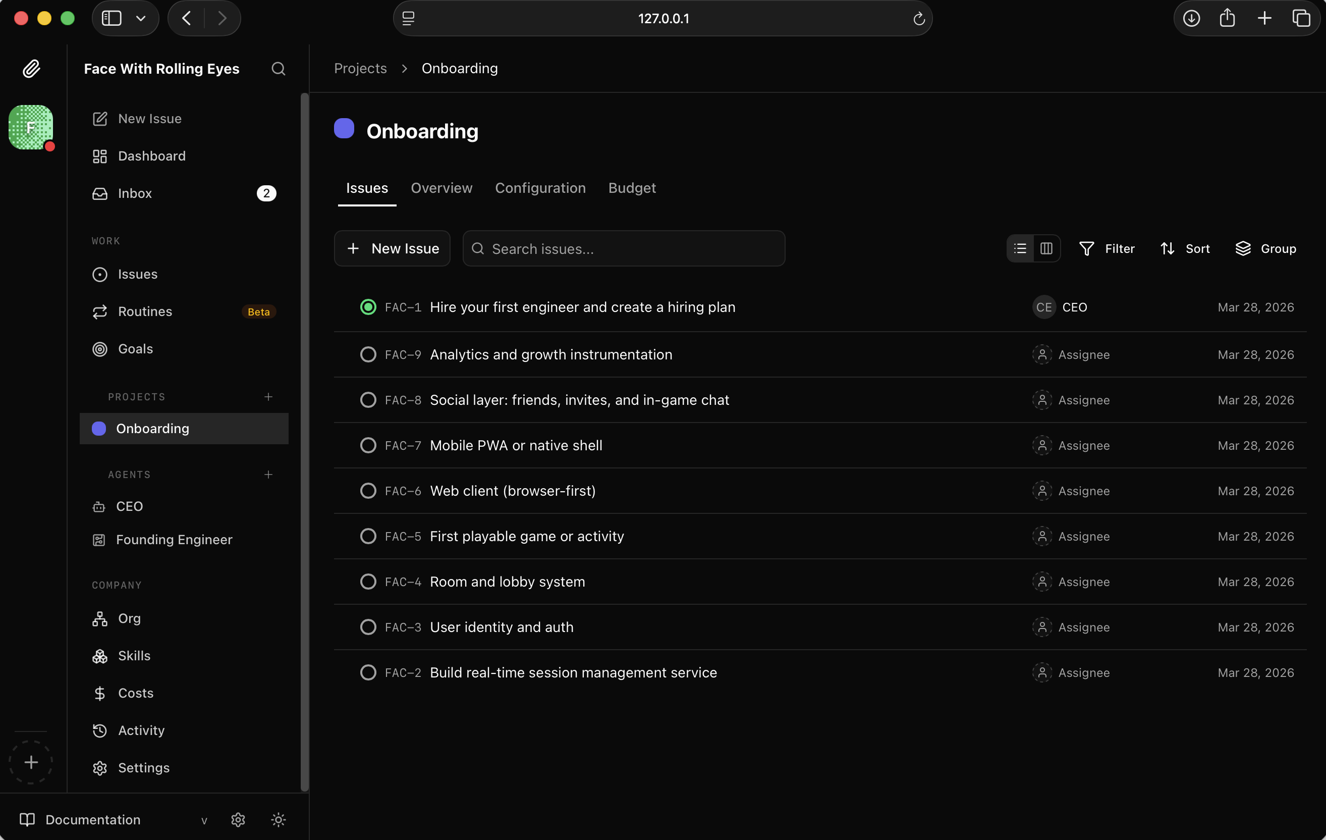 I looked at the project backlog — all 8 issues created and waiting