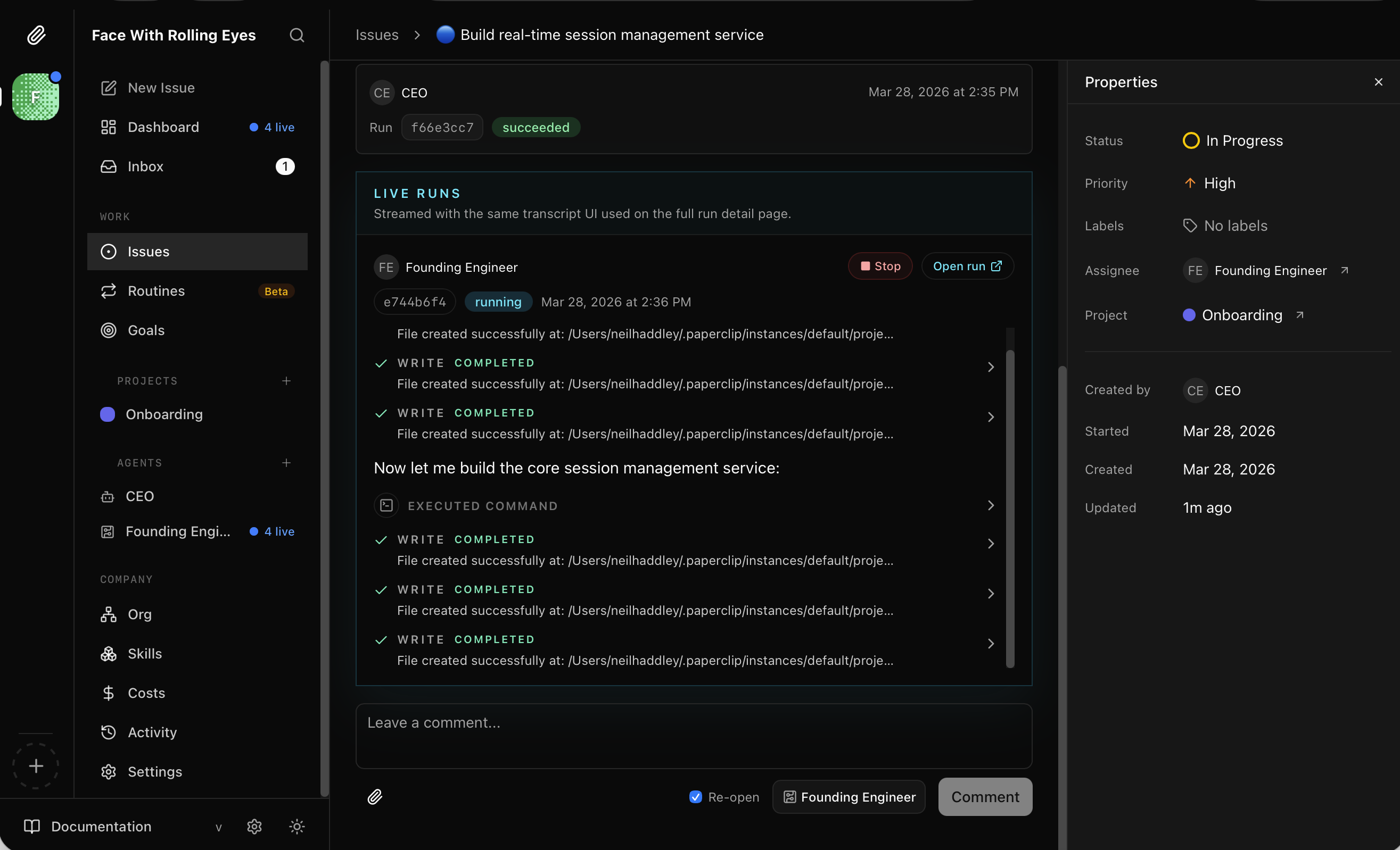 I watched the Founding Engineer write files for the session management service in real time