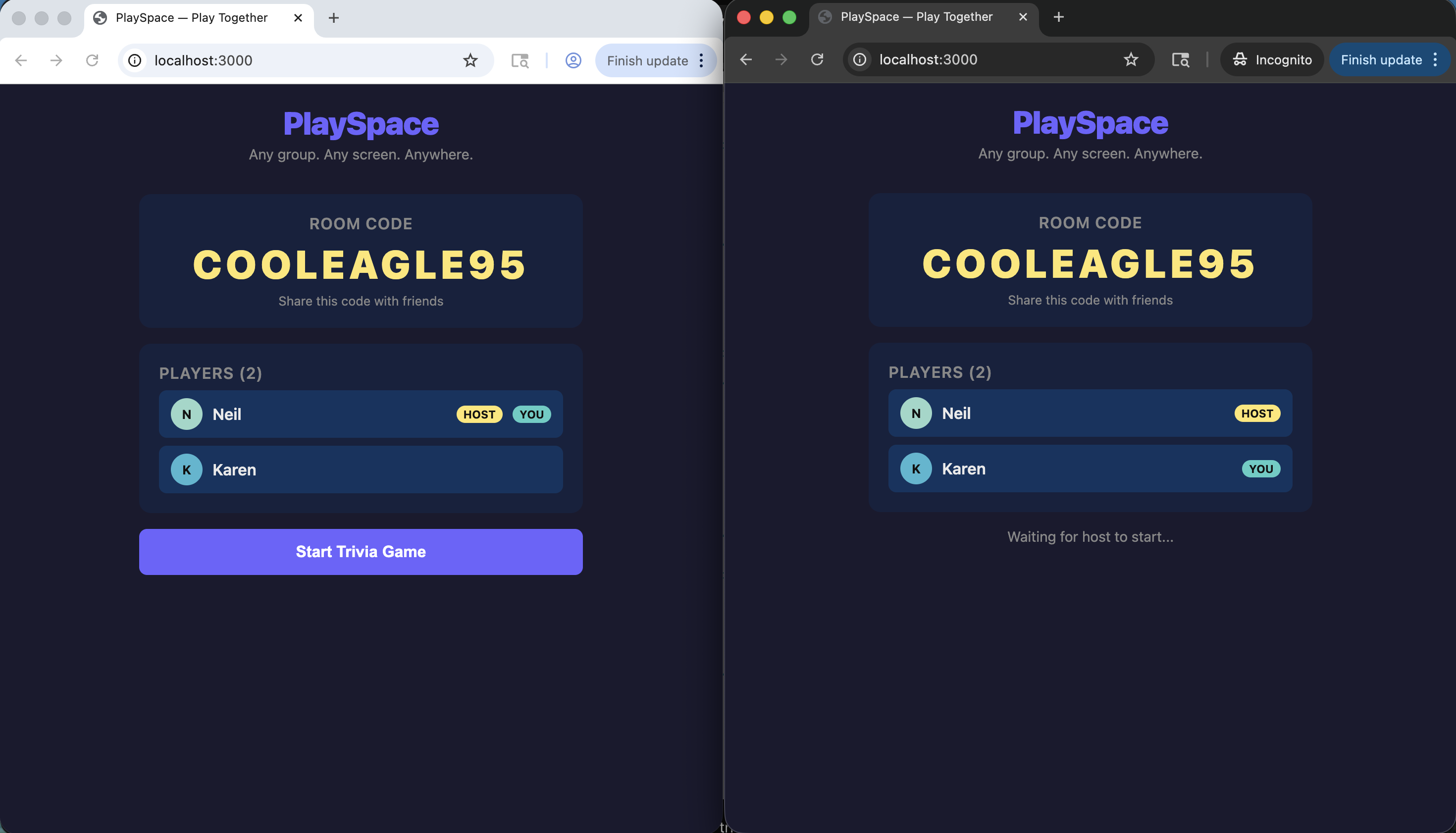 I saw both Neil and Karen in the lobby — Neil as host, Karen waiting for the start