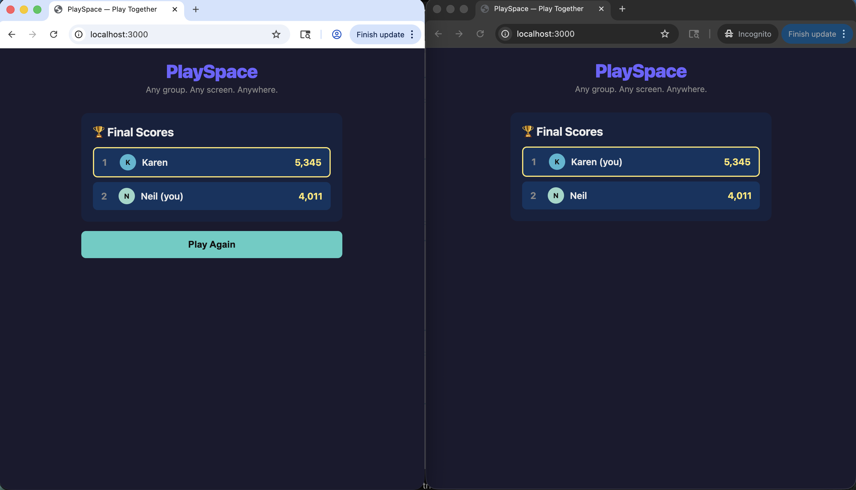I saw the final scores — Karen won, but I got there in the end