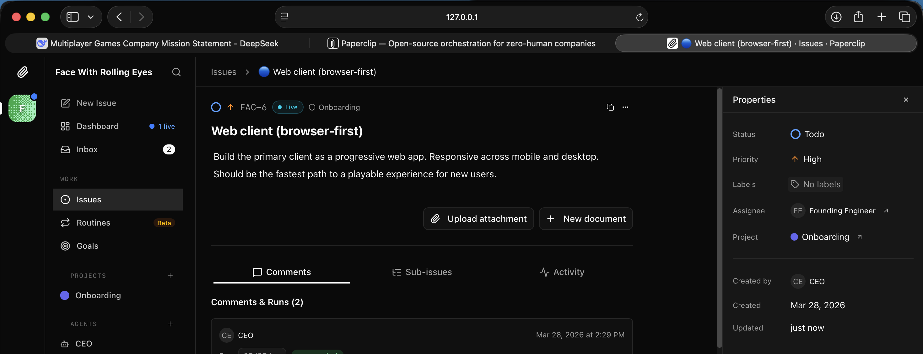 I saw FAC-6 assigned to the Founding Engineer and set to In Progress