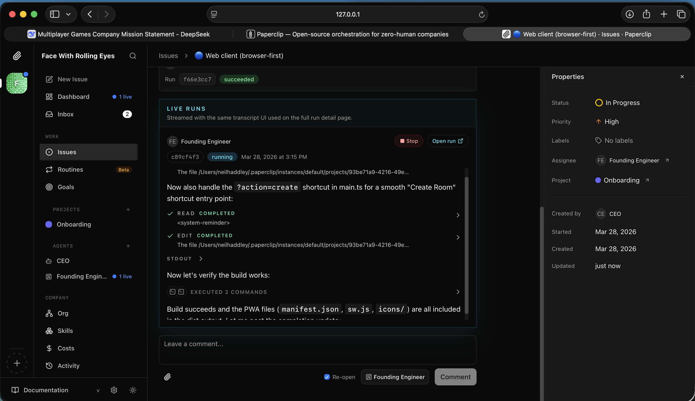I read the FAC-6 completion — PWA upgrade with manifest.json, sw.js, and icon set