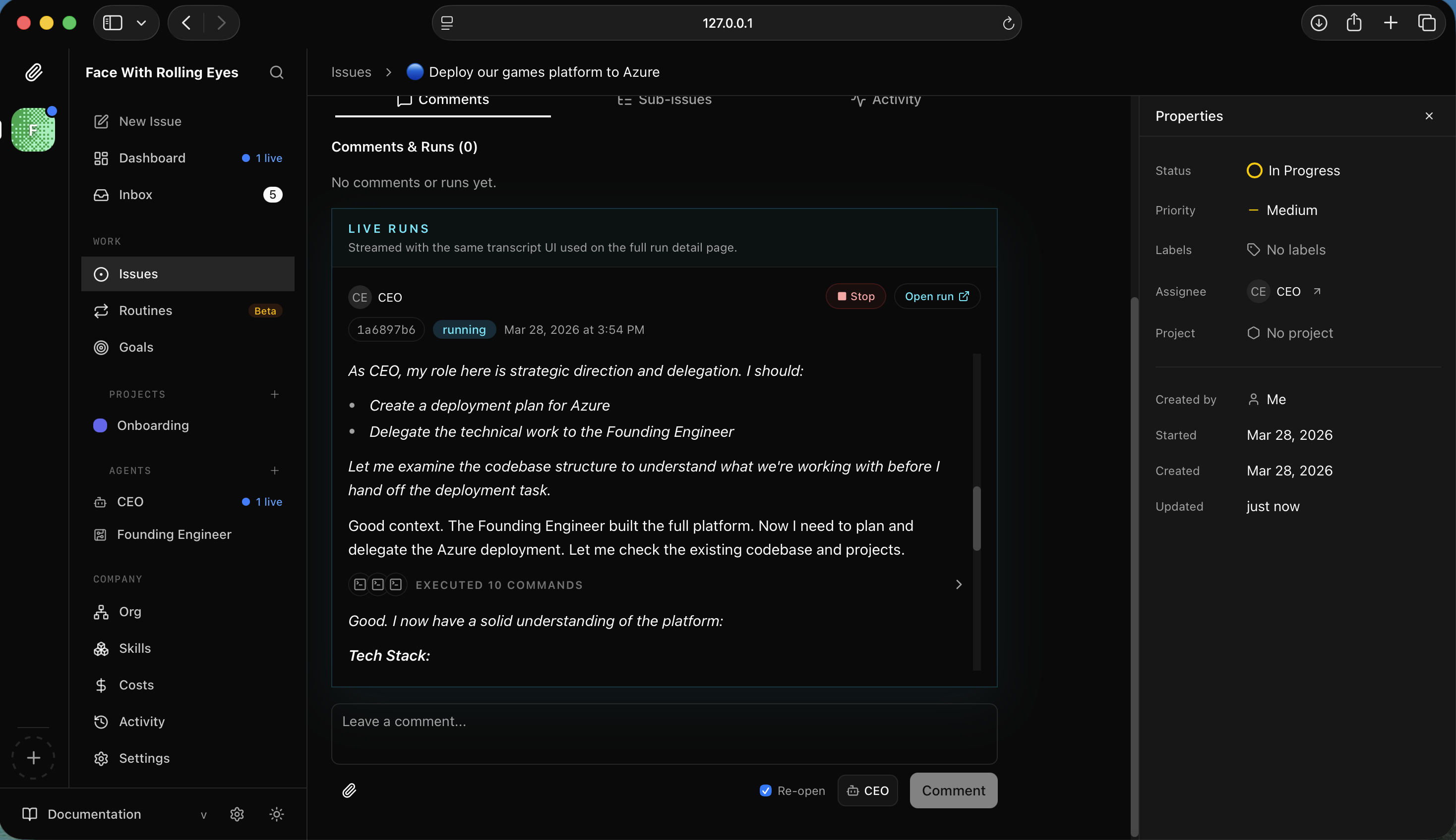 I watched the CEO plan its approach — strategy and delegation, not direct execution