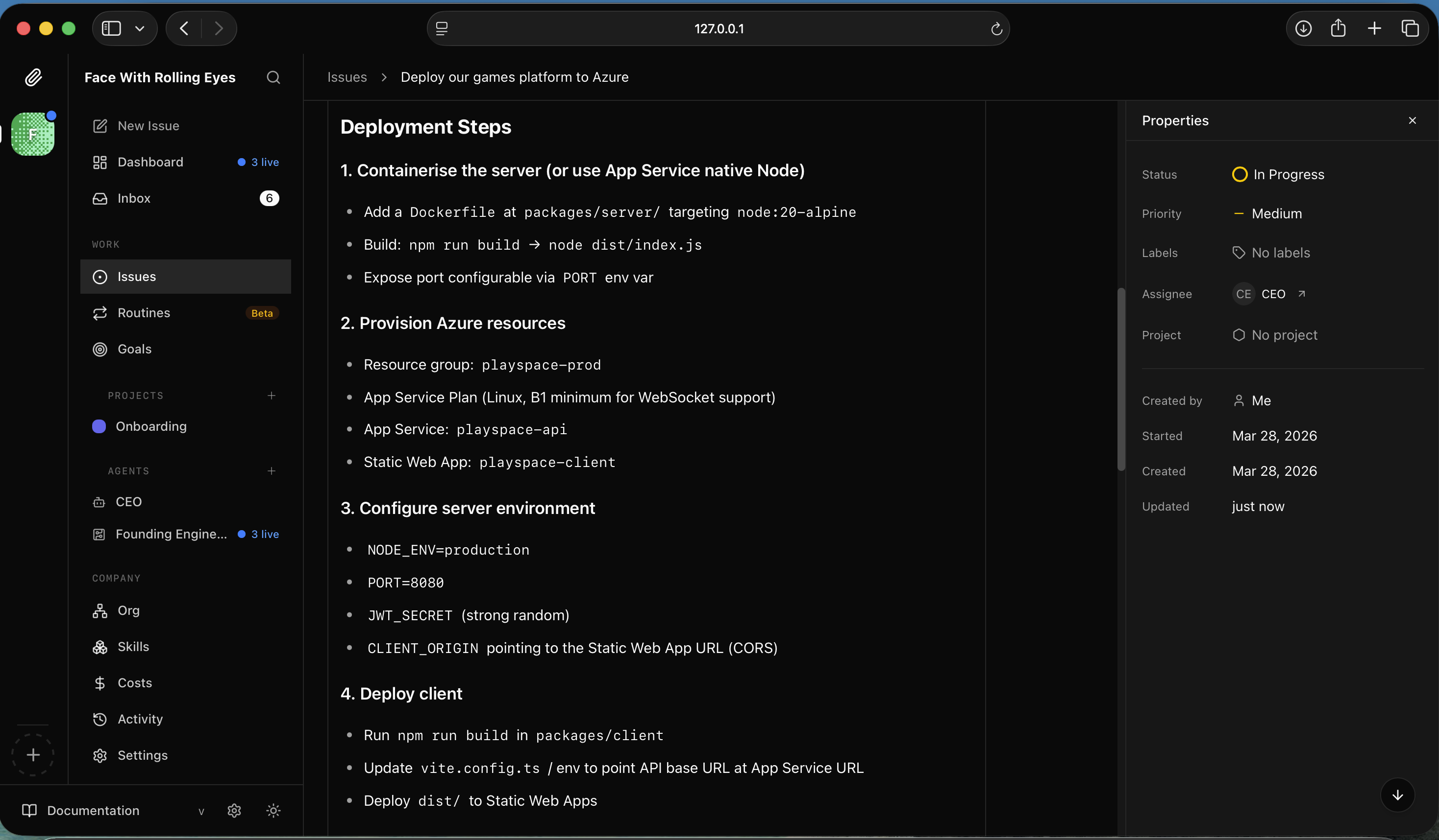 I read the deployment steps — Dockerfile, Azure resources, environment config