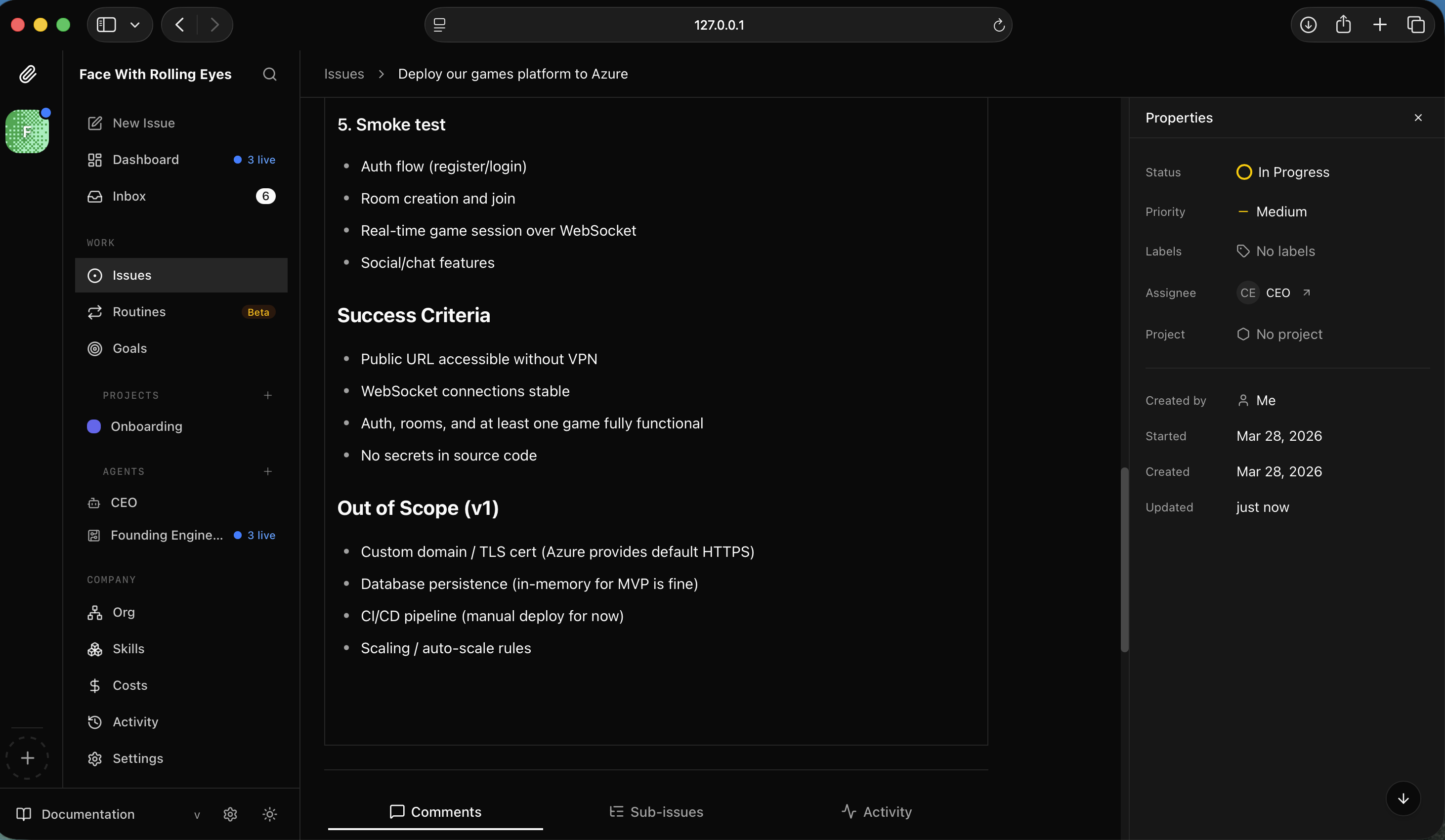I read the success criteria and out-of-scope items for the deployment