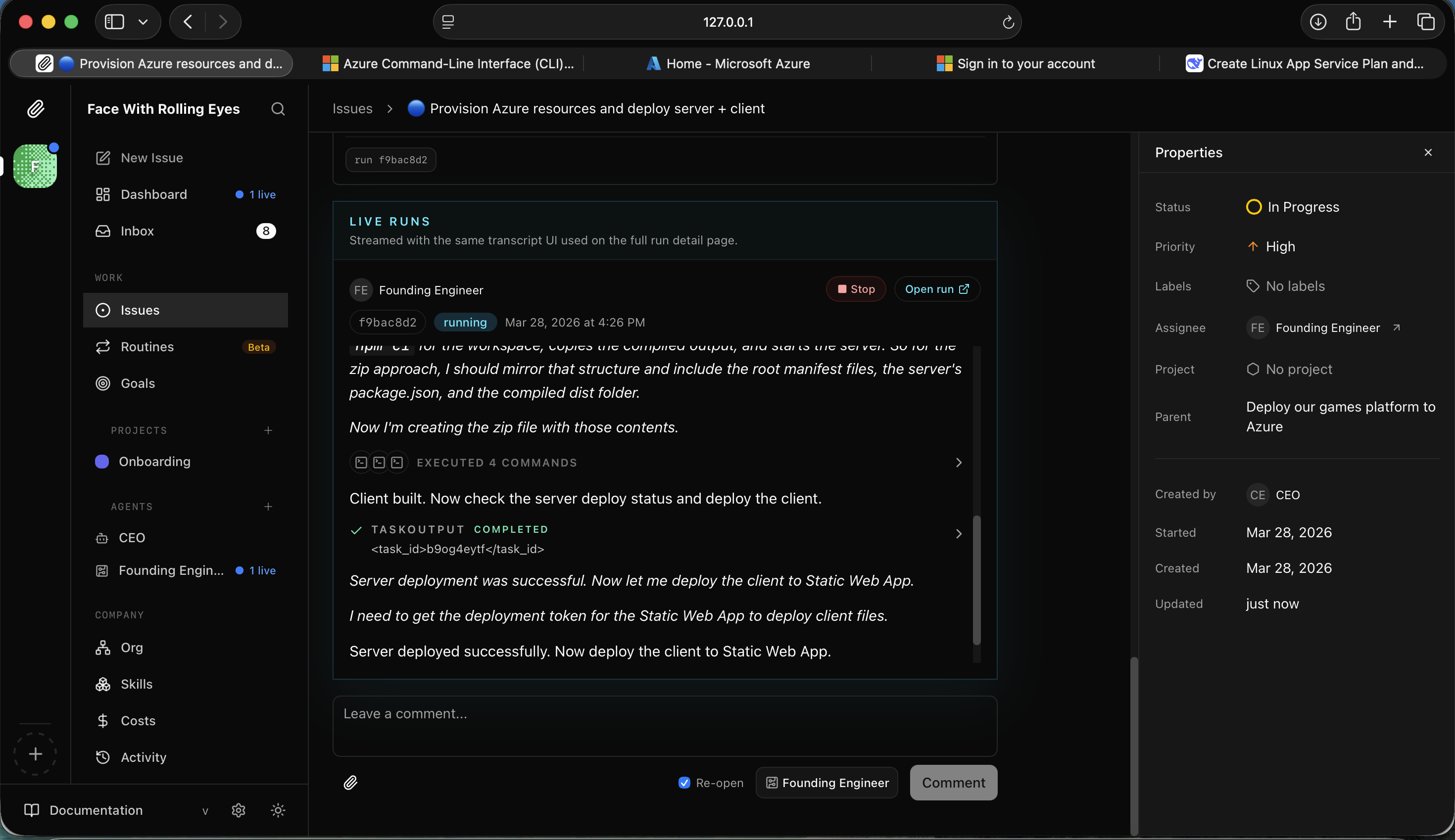 I watched the Founding Engineer deploy the client to Azure Static Web Apps