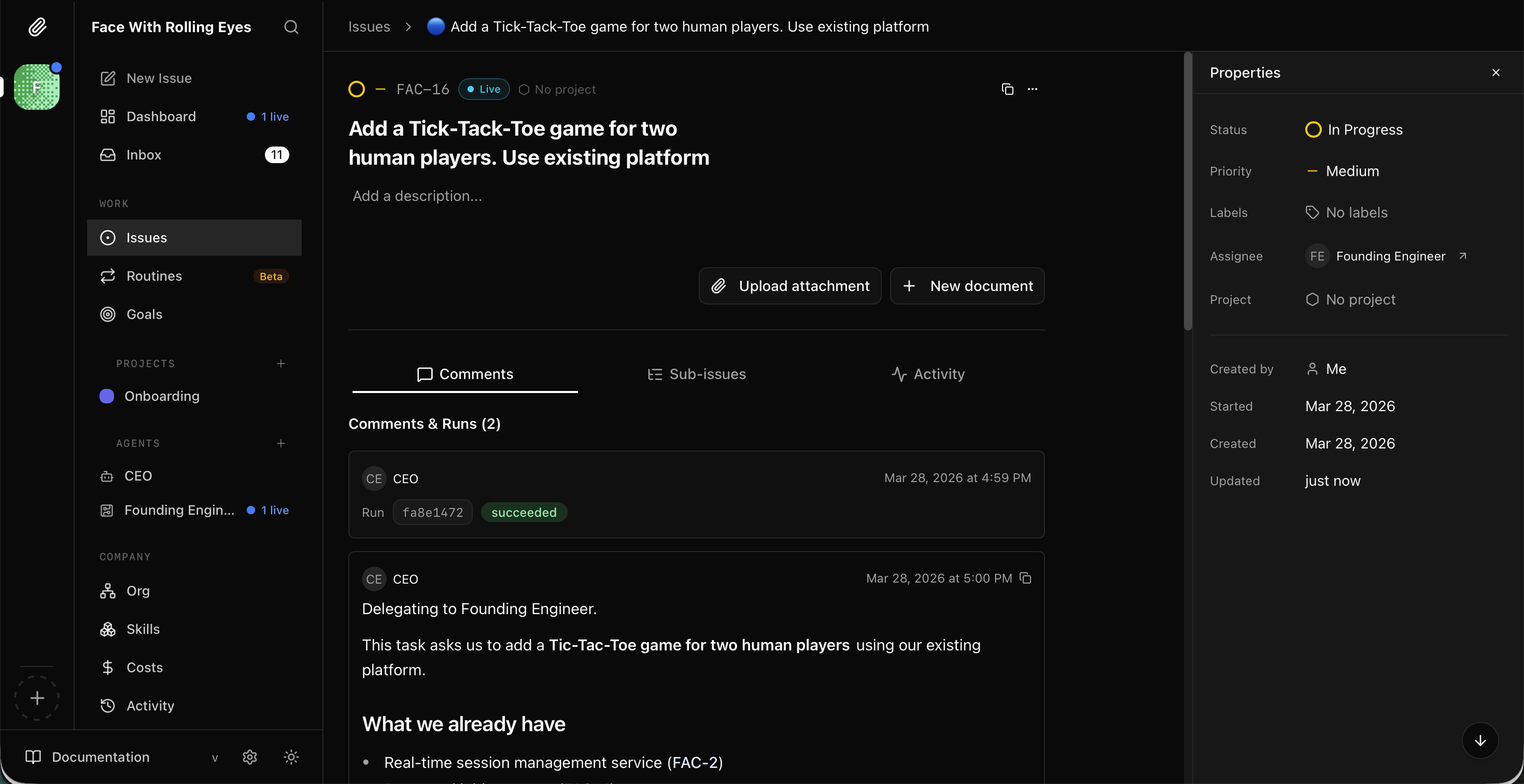 I saw FAC-16 open — add Tic-Tac-Toe using the existing platform