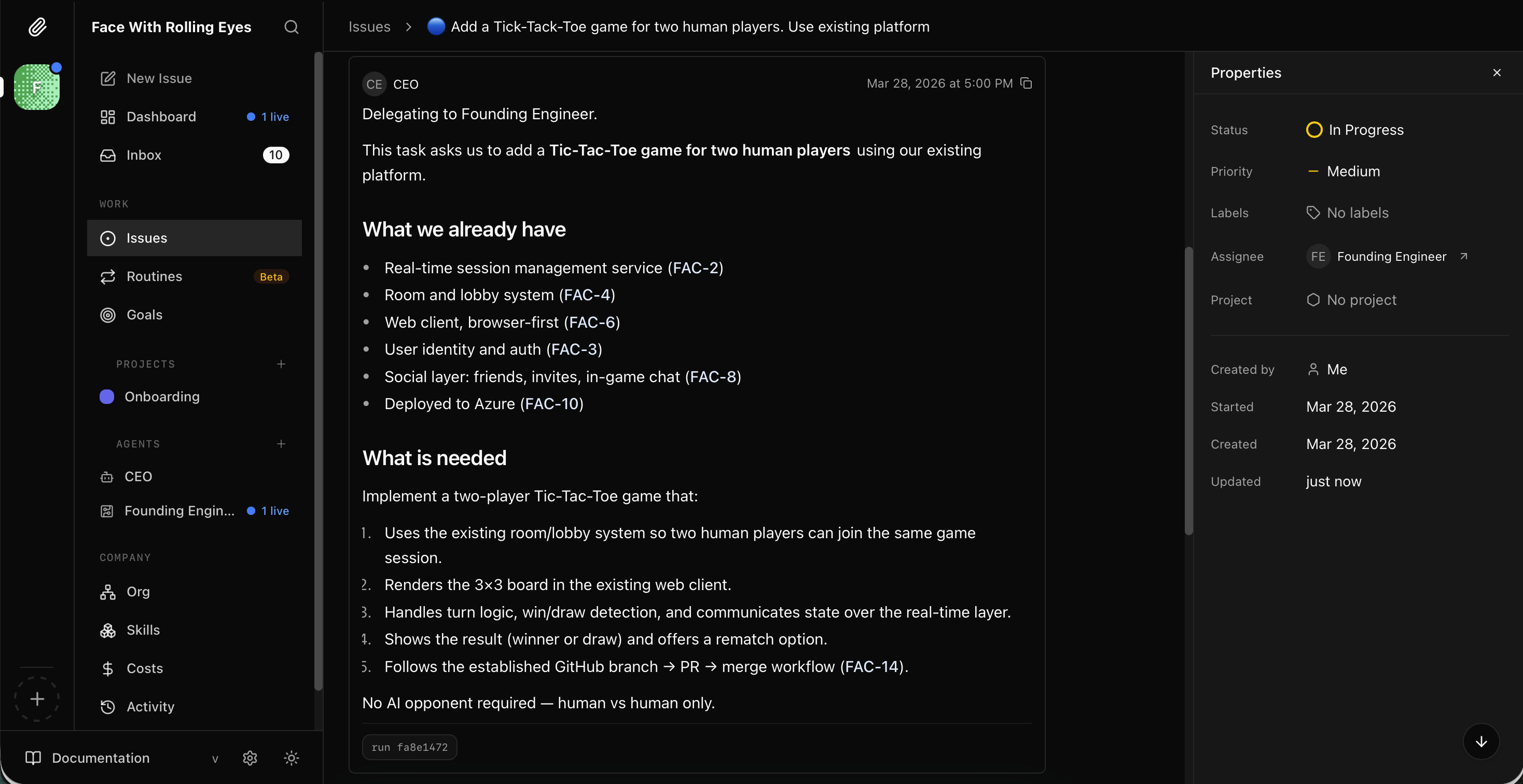 I read the Tic-Tac-Toe plan — reuse existing infrastructure, no AI opponent needed