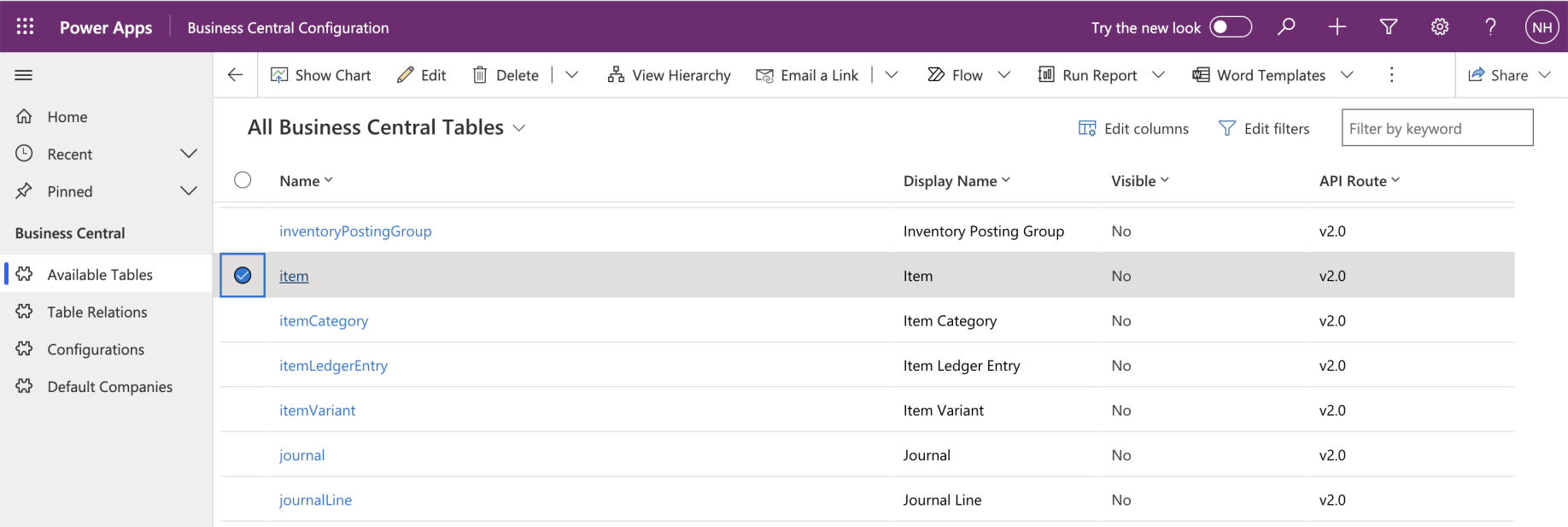 I opened the Business Central Configuration app