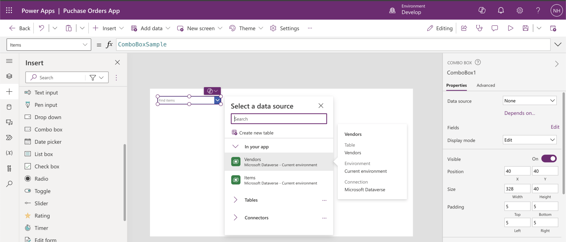 I added ComboBox1 allowing the user to select a Vendor