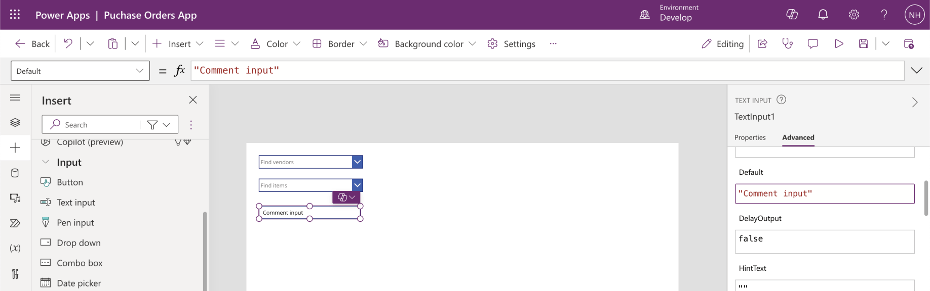 I added TextInput1 allowing the user to enter a comment