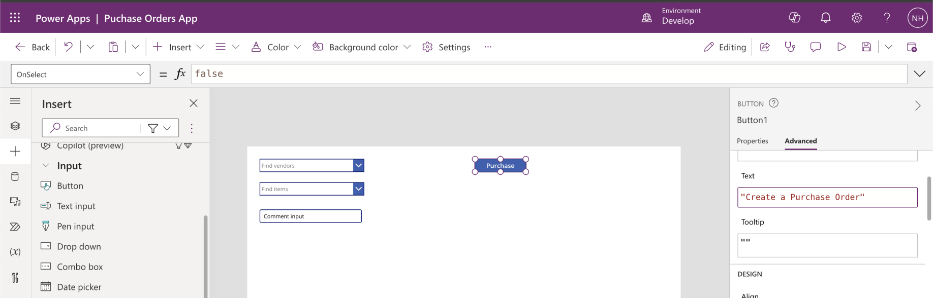 I added a "Create a Purchase Order" Button
