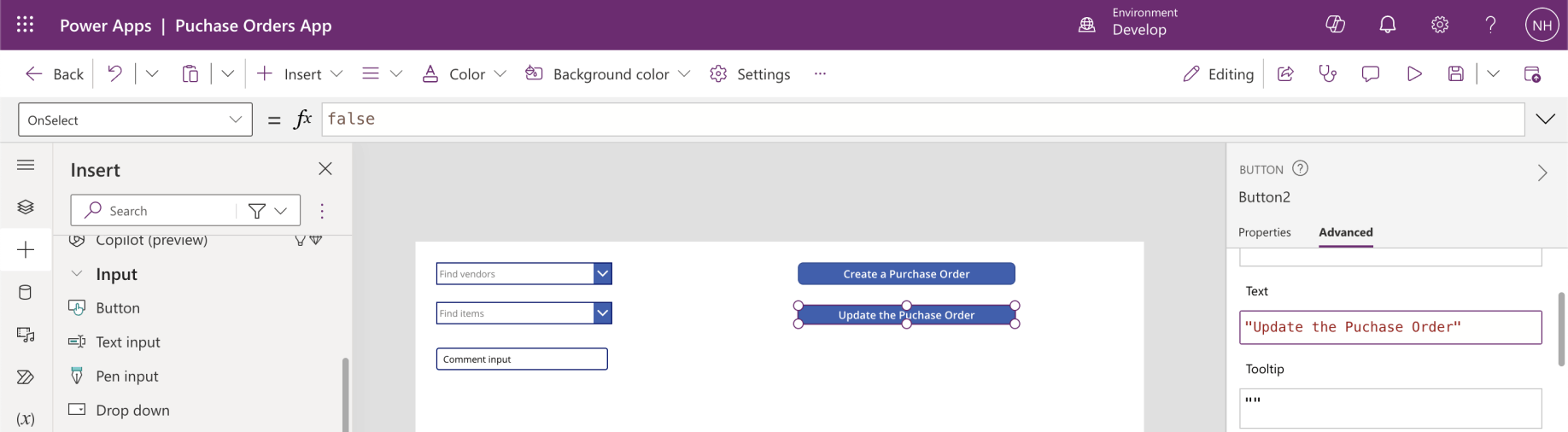 I added an "Update the Purchase Order" Button