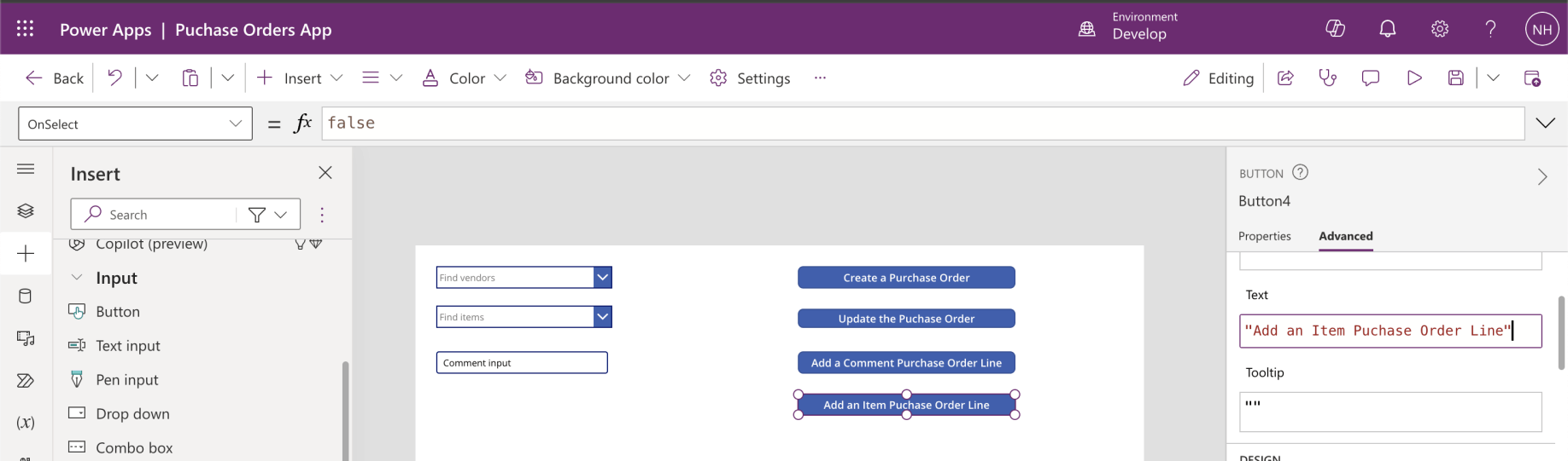 I added an "Add an Item Purchase Order Line" Button