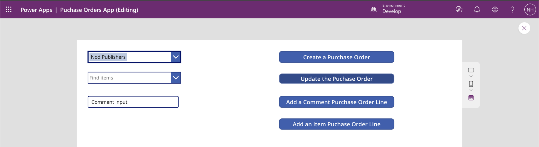 I selected "First Up Consultants" and clicked the "Update the Purchase Order" button