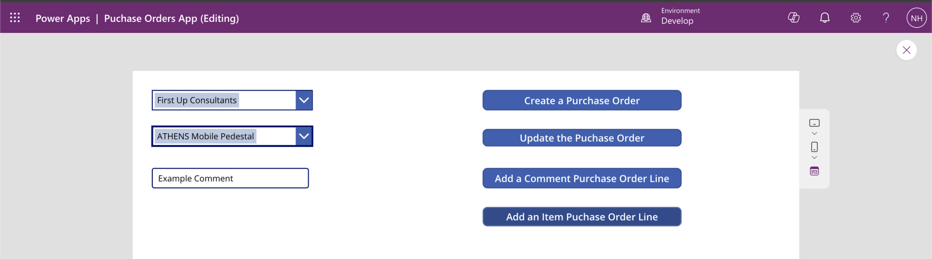 I clicked the "Add an Item Purchase Order Line" Button