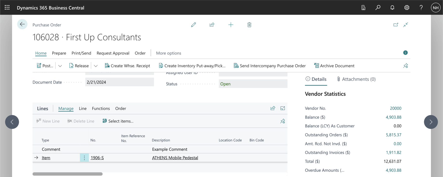 I reviewed the newly created "ATHENS Mobile Pedestal" Purchase Order Line