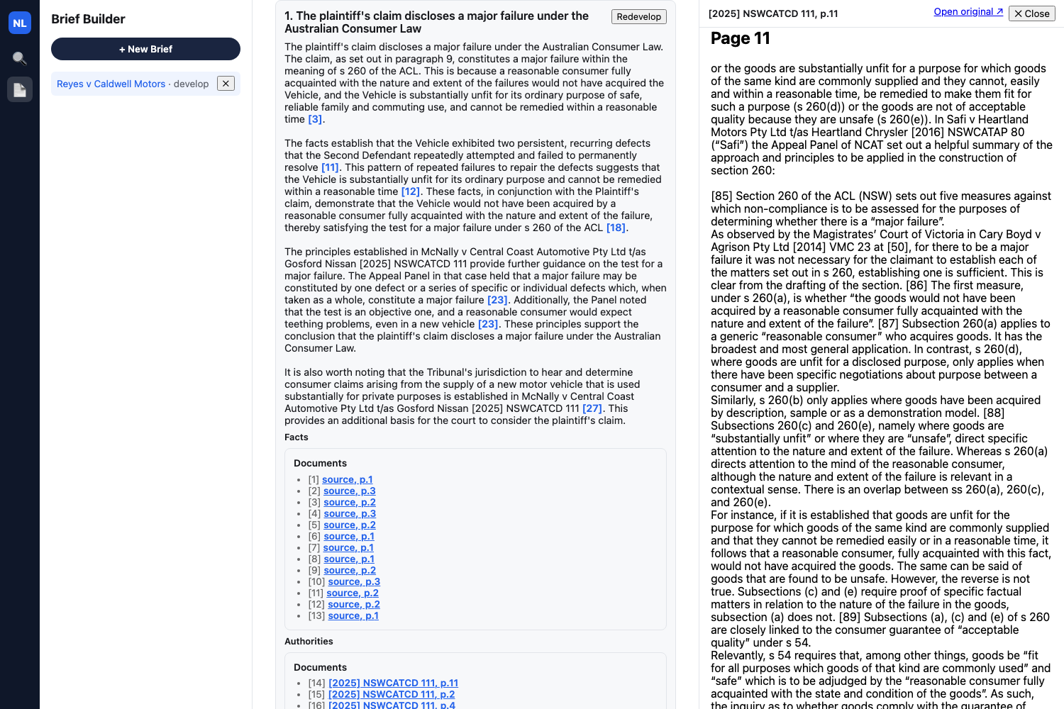 In-app split-pane preview for a live-fetched authority citation, with "Open original ↗"