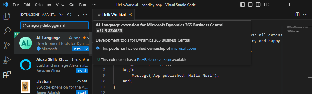Installing AL Language Extention