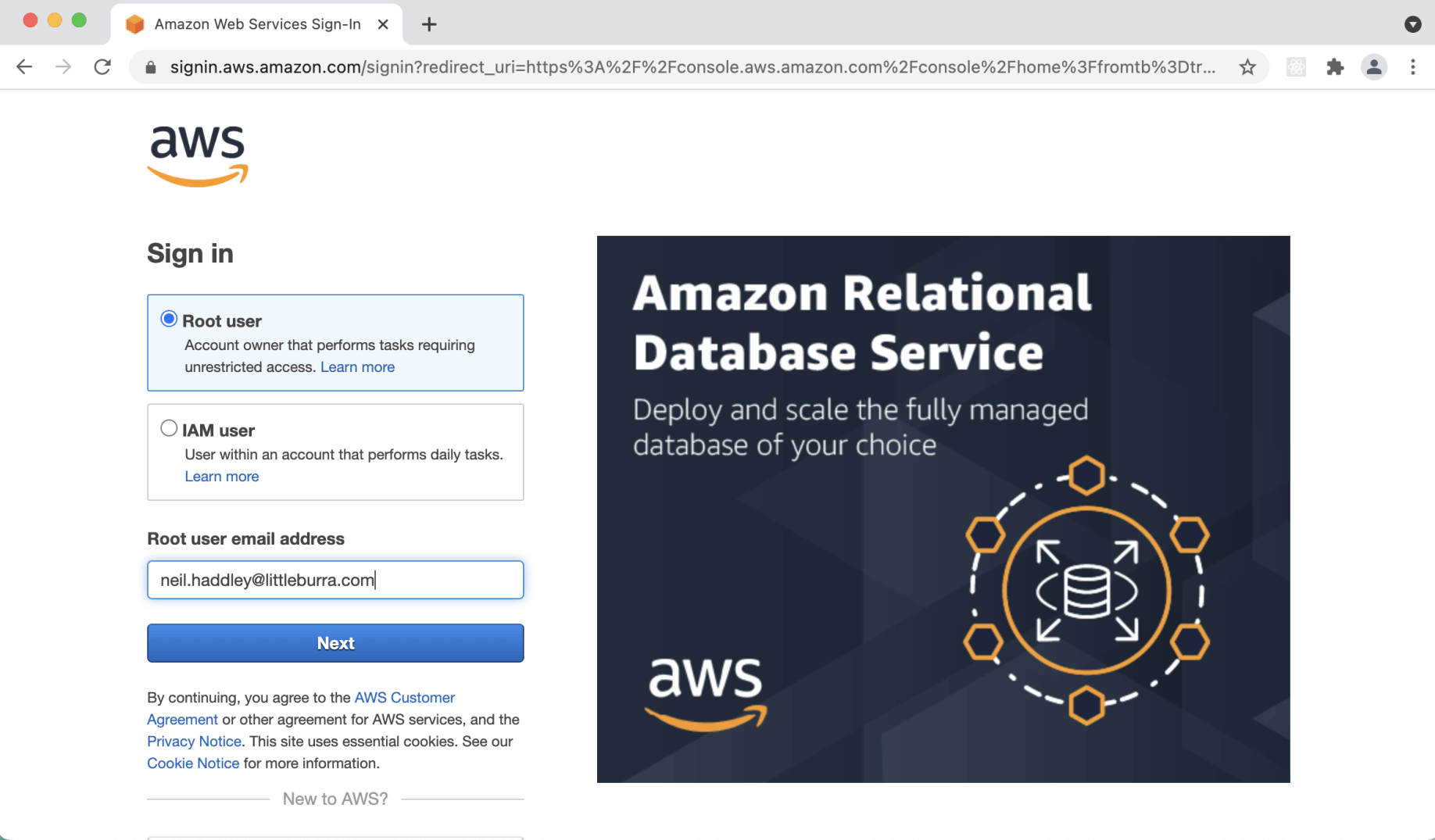 Login to aws.amazon.com