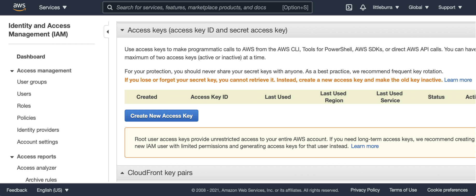 Creating a New AWS Access Key