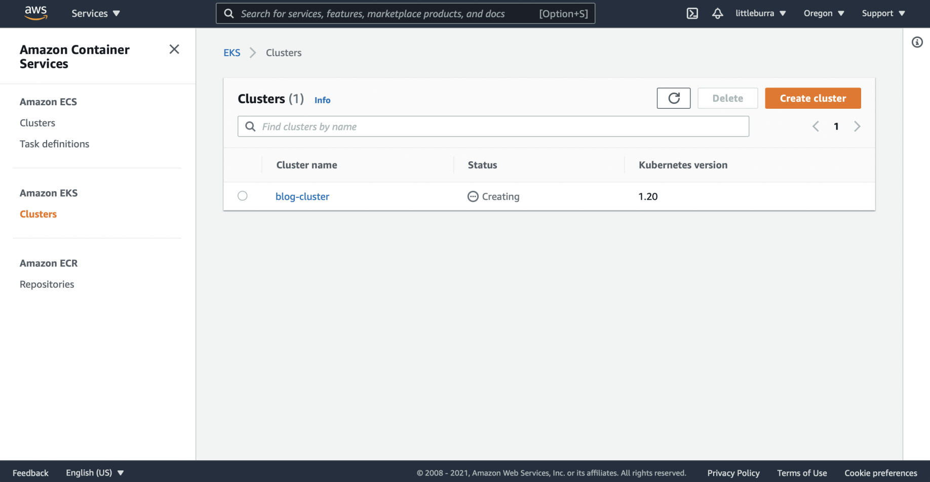 blog-cluster is being created