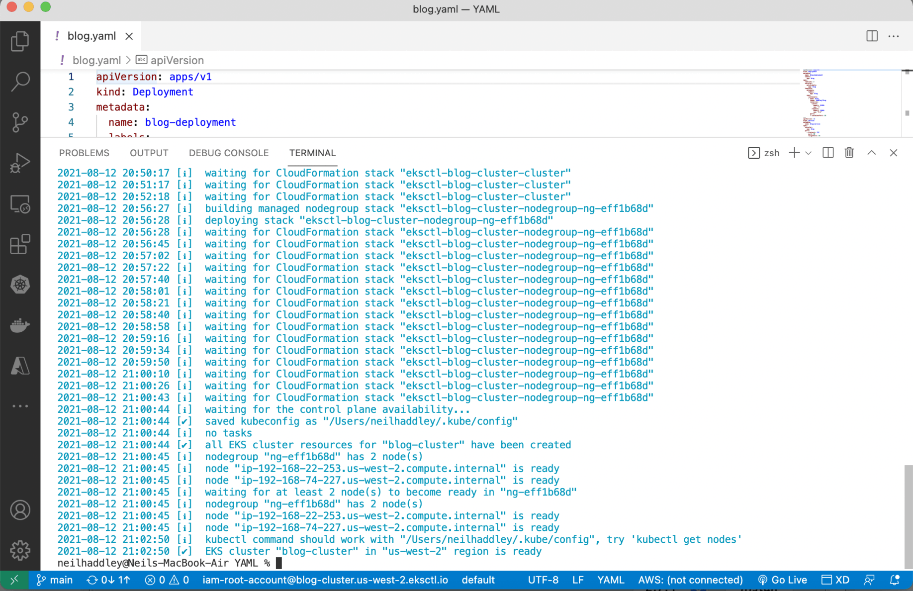 eksctl command finished