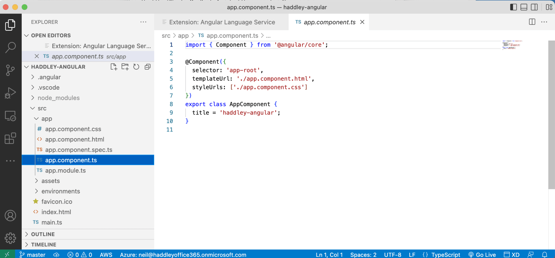 app.component.ts contains the home page component's class
