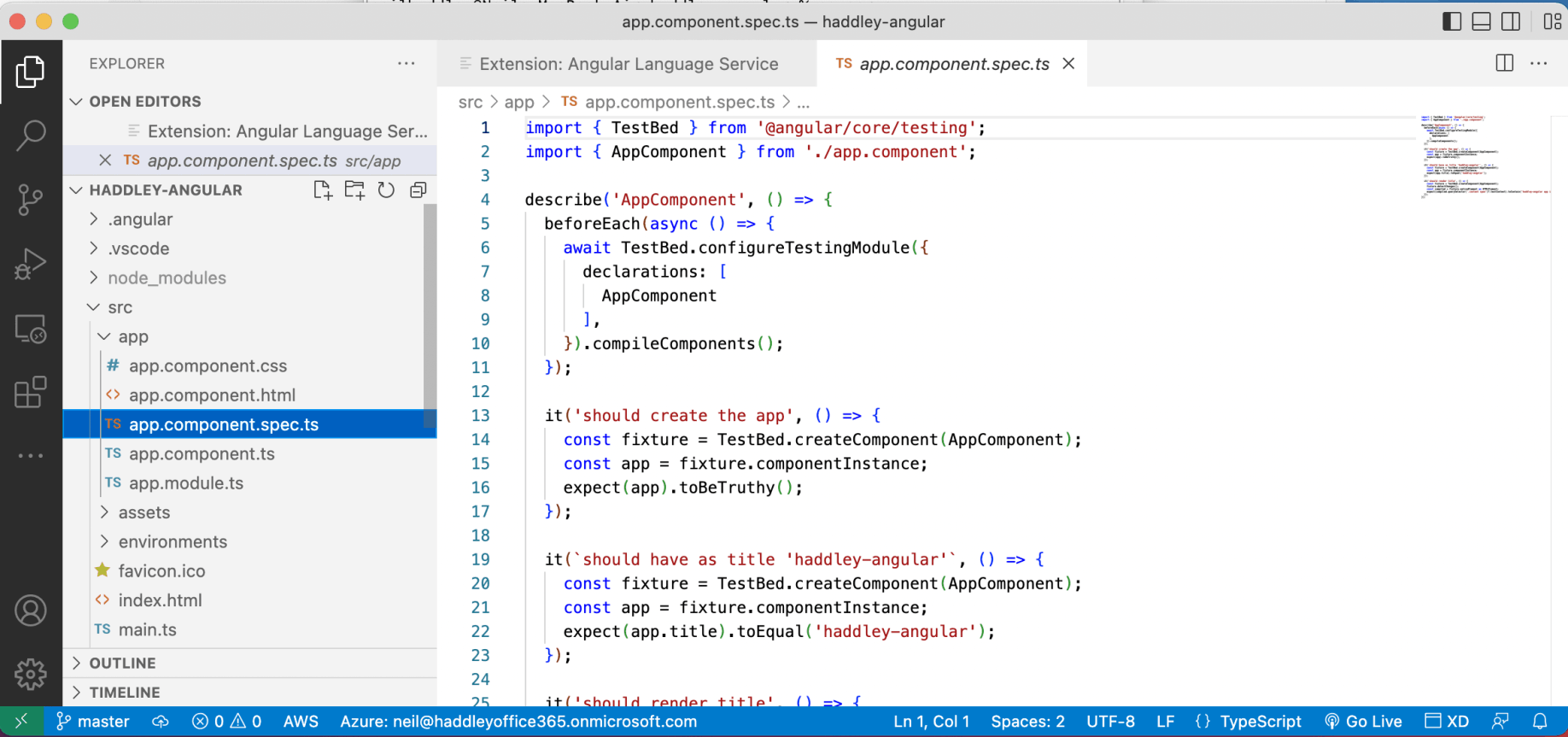 The app.component.spec.ts file provides unit tests that can be run using "ng test"