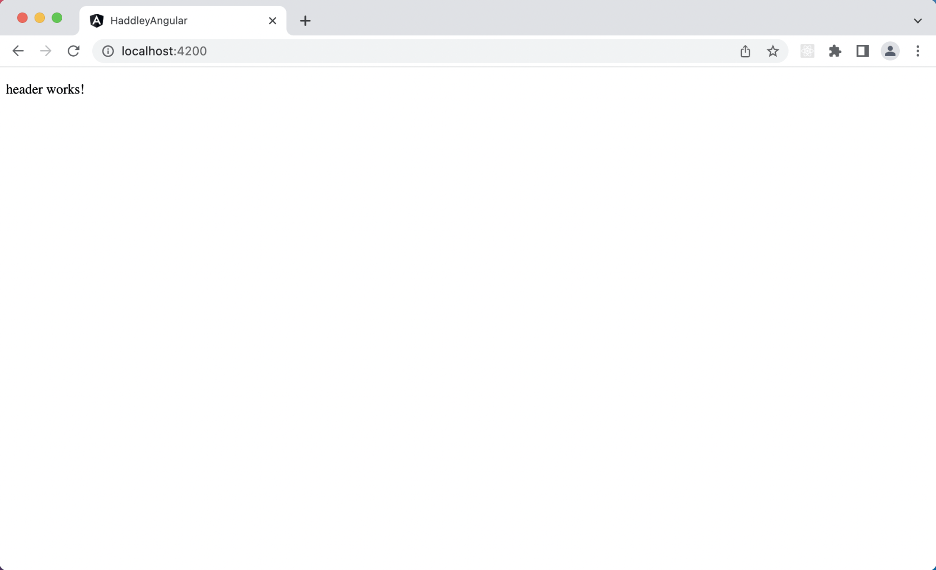 The header component is rendered and the title text is discarded