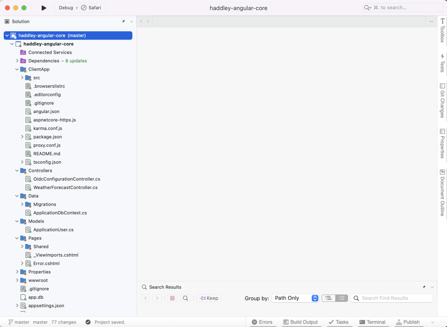 The template includes client and server-side code