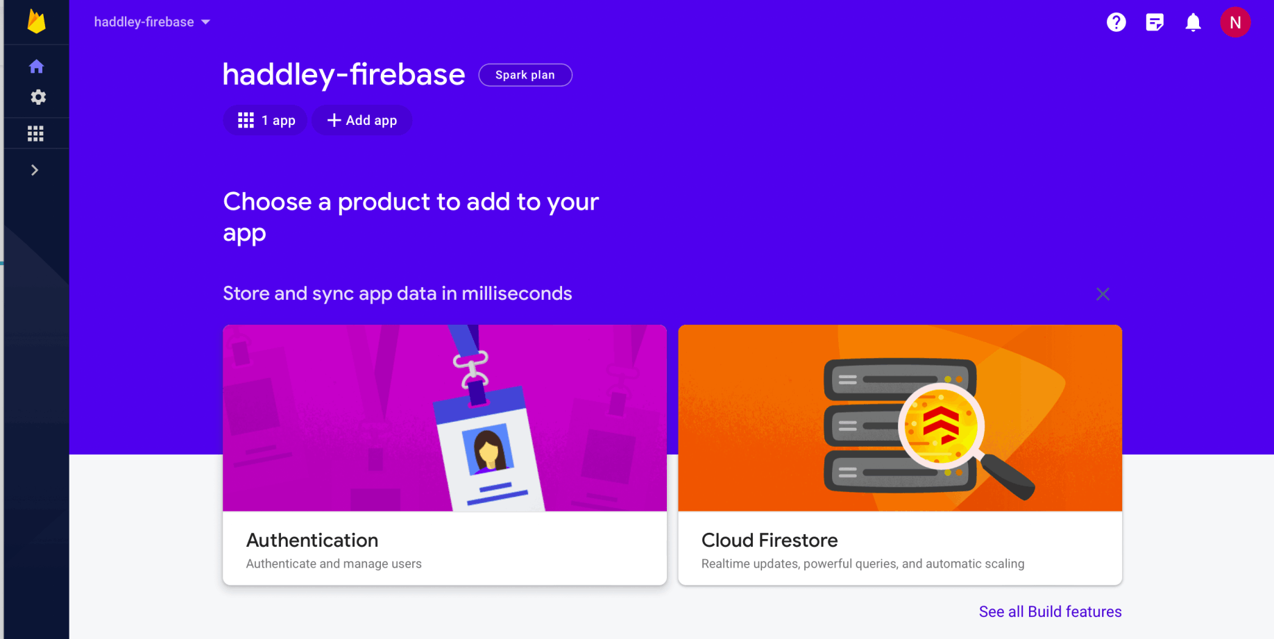 firebase project dashboard