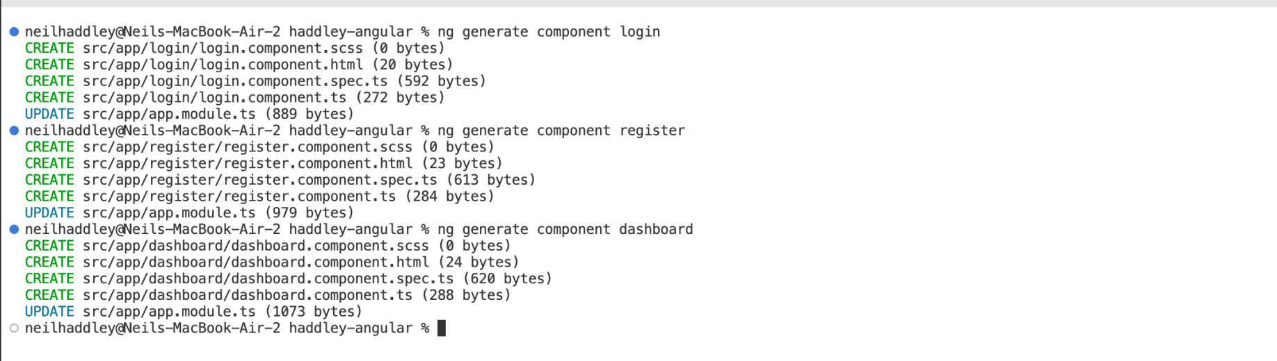 ng generate component login, register and dashboard