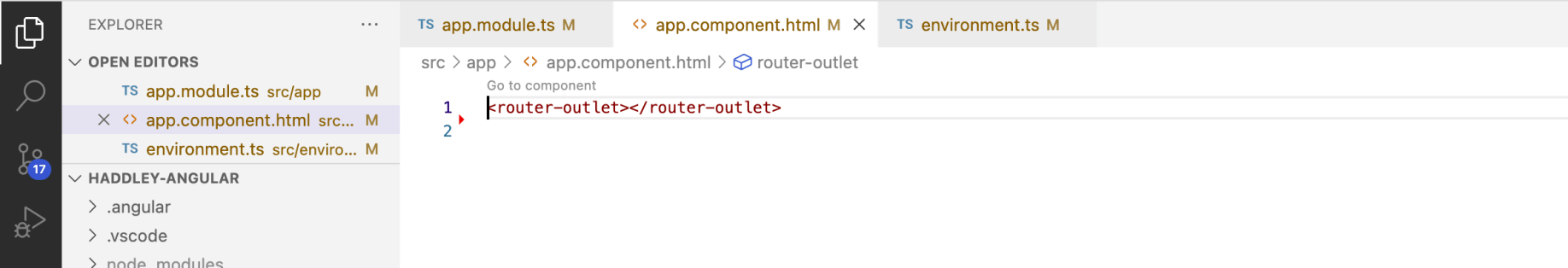 I removed the sample html from app.component.html