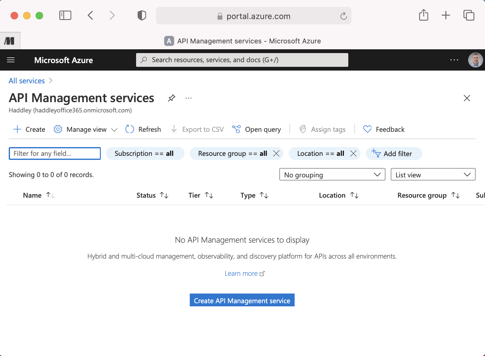 Navigate to Azure API Management services page