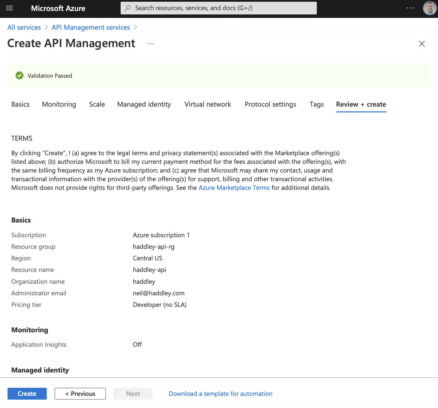 haddley-api will be created