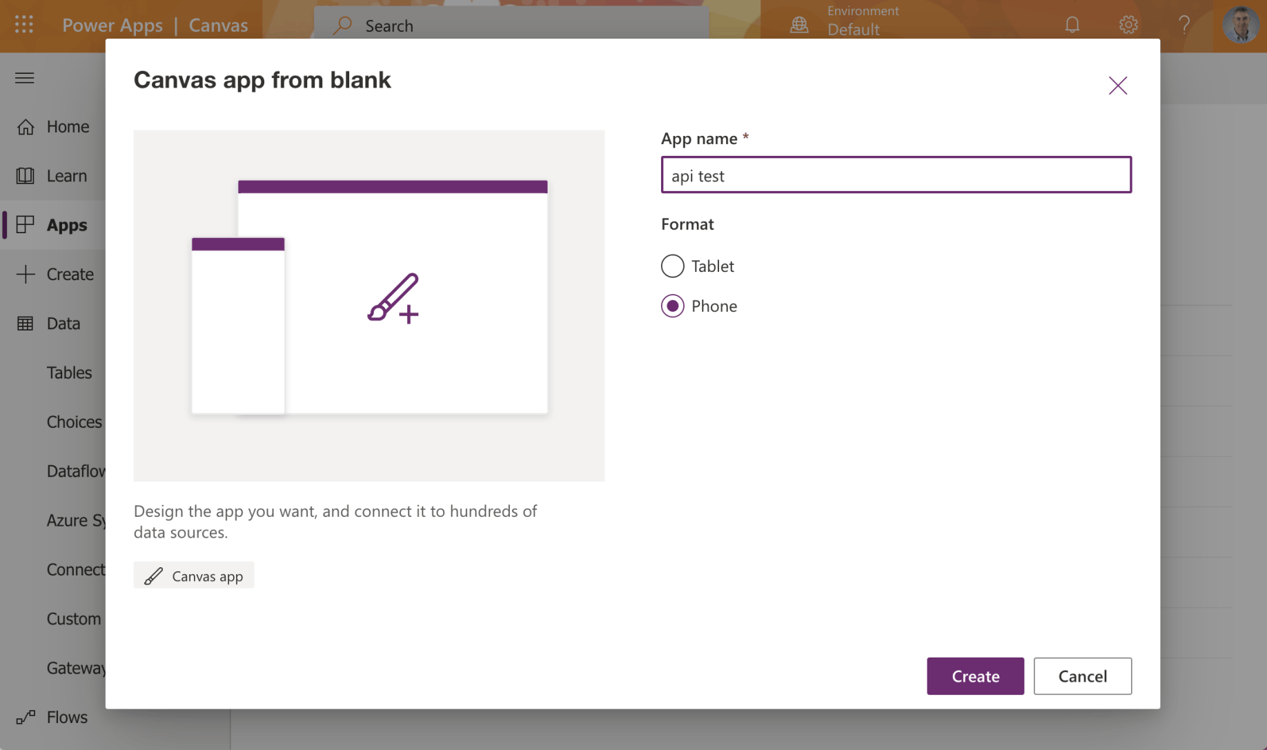 Create a test Power App