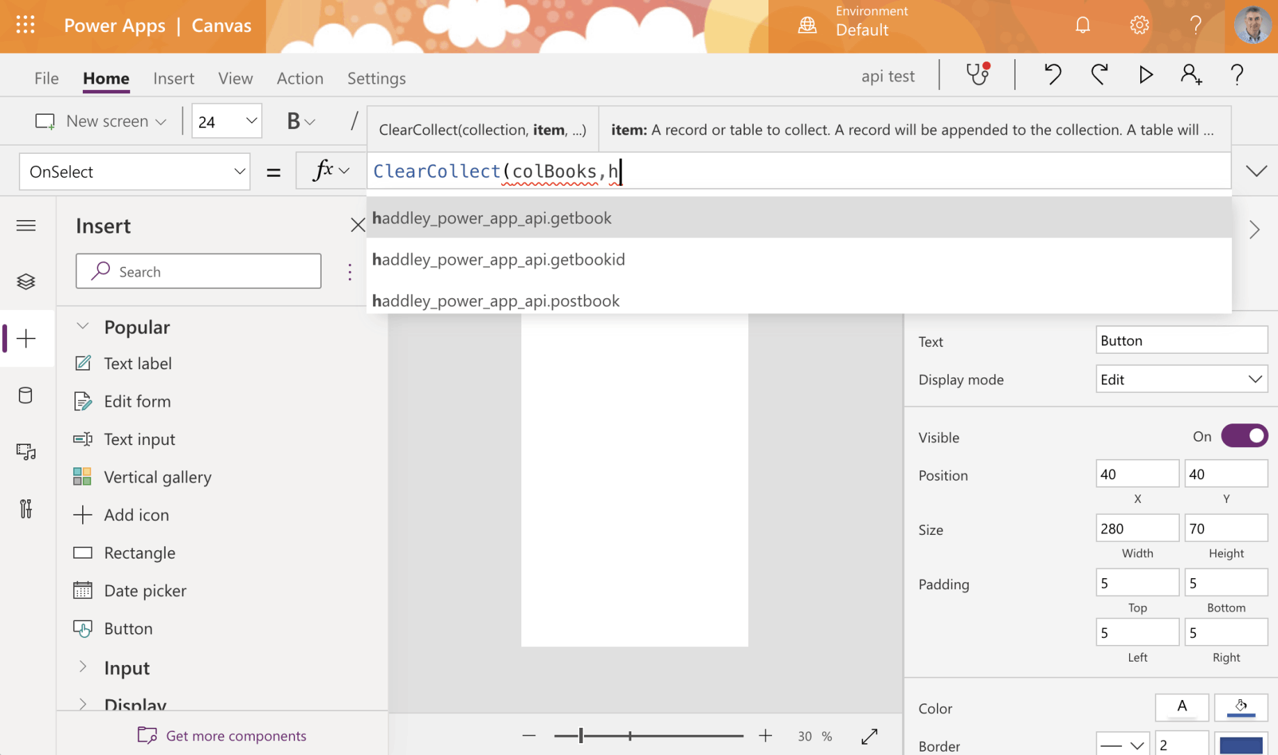 Add a button and configure the "OnSelect" handler