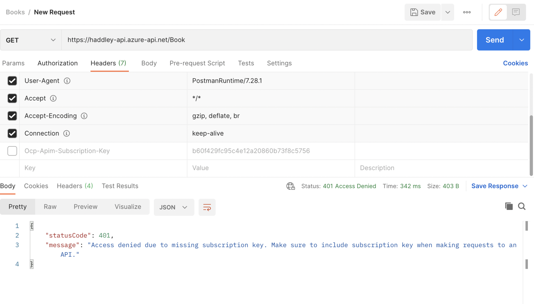 Using Postman to call the API Management service without passing the Subscription key