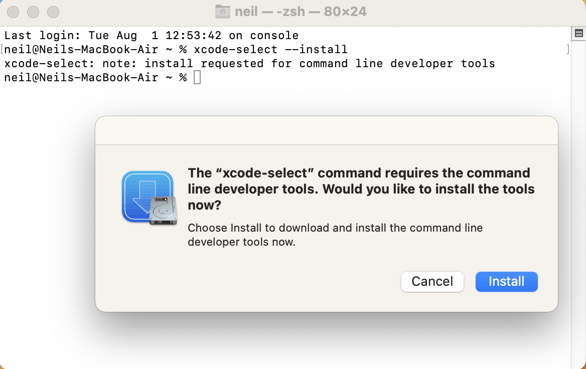 I installed Xcodexcode-select --install