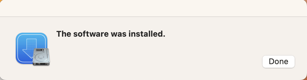 The Xcode installation completed.
