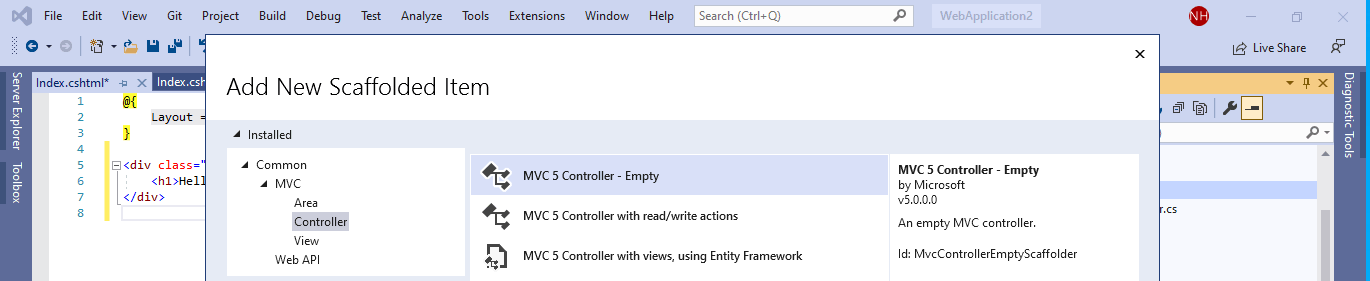 I created an empty controller.
