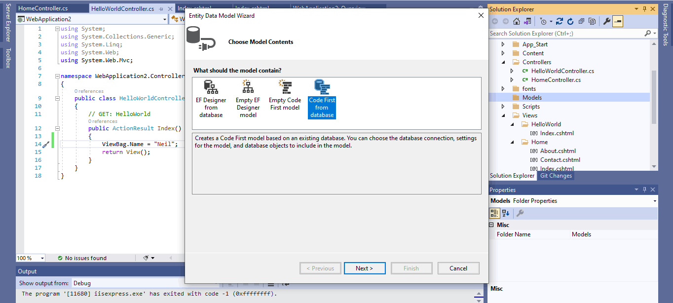 I selected Code First from database