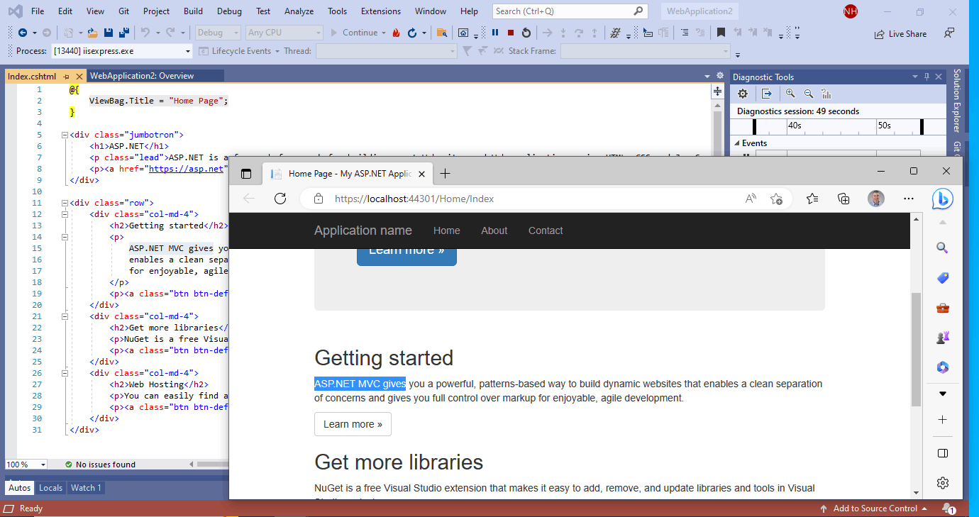 I ran the template project (notice the "ASP.NET MVC gives" text in the index.cshtml file and the web browser).