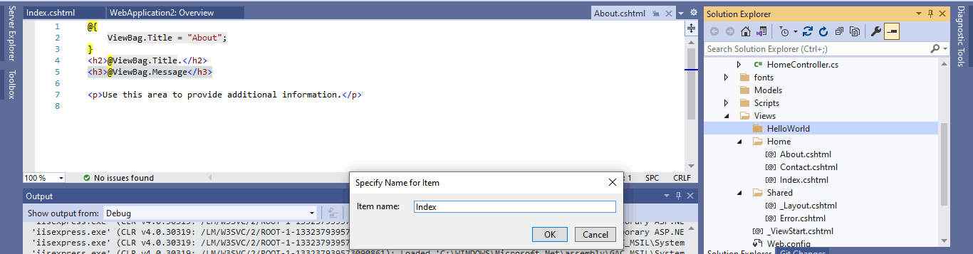 I named the new page "Index" making it the home page for the new folder.