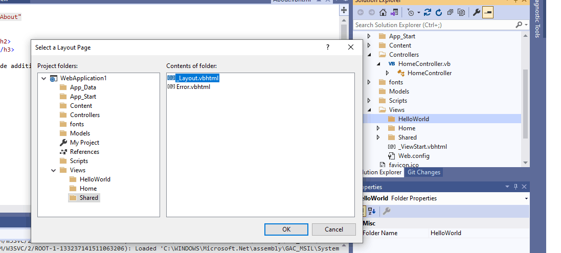 I selected the existing _Layout page