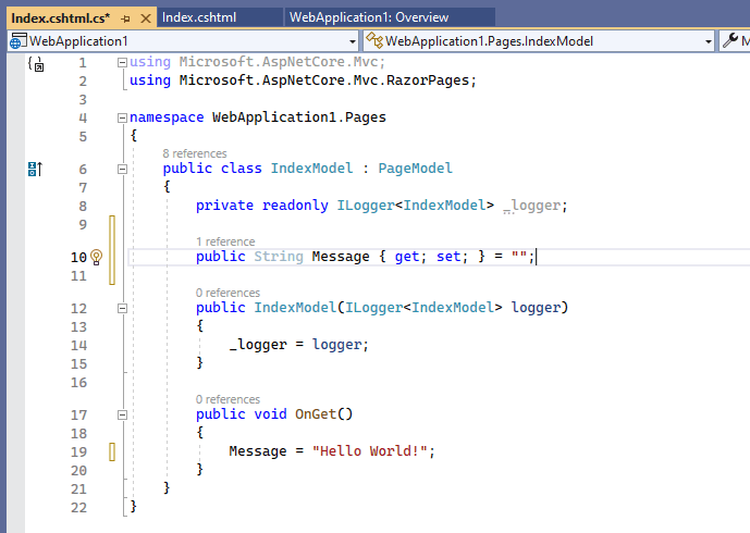 I updated the PageModel to include a message property set in the OnGet() method