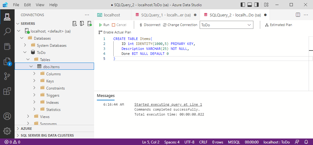 I wanted Entity framework to generate the classes needed to access and update the contents of a todo items database.