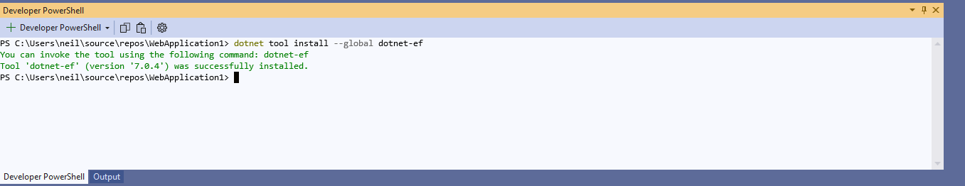 I installed the dotnet-ef (entity framework) tool